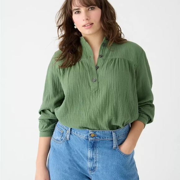J. Crew Tops - J.Crew Women's S Soft Gauze LS Fresco Top Popover‎ Utility Green Retail $89 Boho
